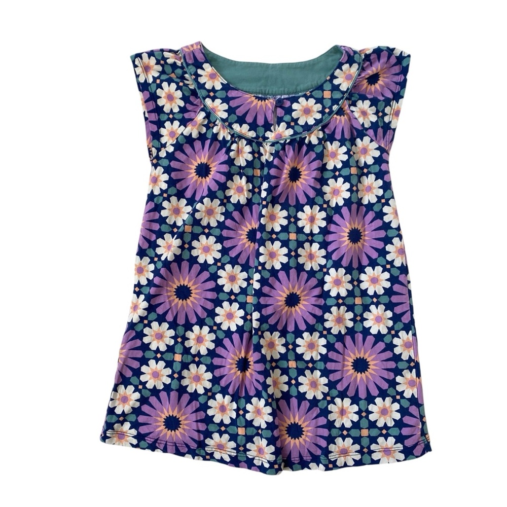 TEA Dress Purple Floral Aline Gemetric Retro Midi Size 7 Girlzs Outfits Top